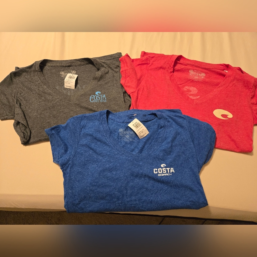 Costa Del Mar V-Neck T-Shirts - Blue, Gray, Pink